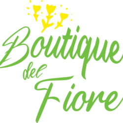 Logo Boutique del Fiore scritta verde e fiori gialli