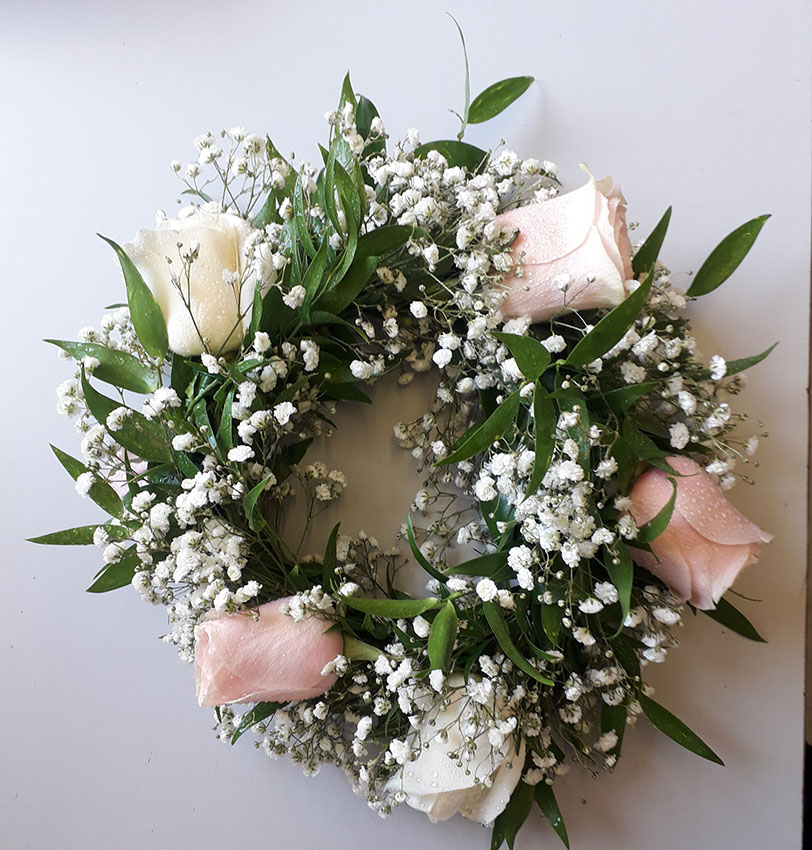 Coroncina per laurea con rose bianche e rosa e velo da sposa